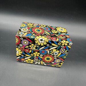 Vintage Recipe Box Floral Mid Century J Chein USA Metal Rainbow Flowers Storage